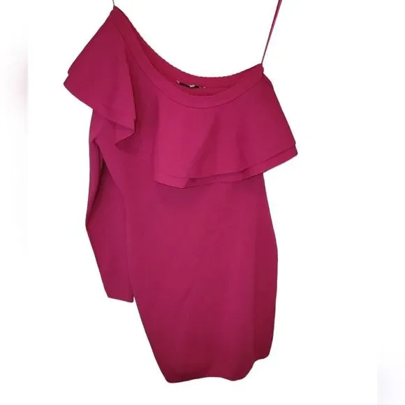 Endless Rose Women's Pink 1 Shoulder Ruffled Mini Bodycon Dress Size Medium - Picture 4 of 8